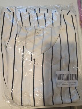Unisex -White Button-Up Top with Black Pinstripes